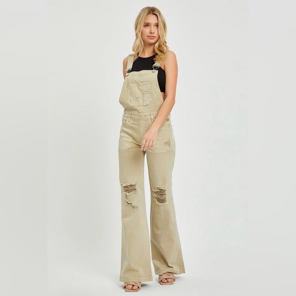 Risen- Patch Pocket Wide Leg Denim Overalls